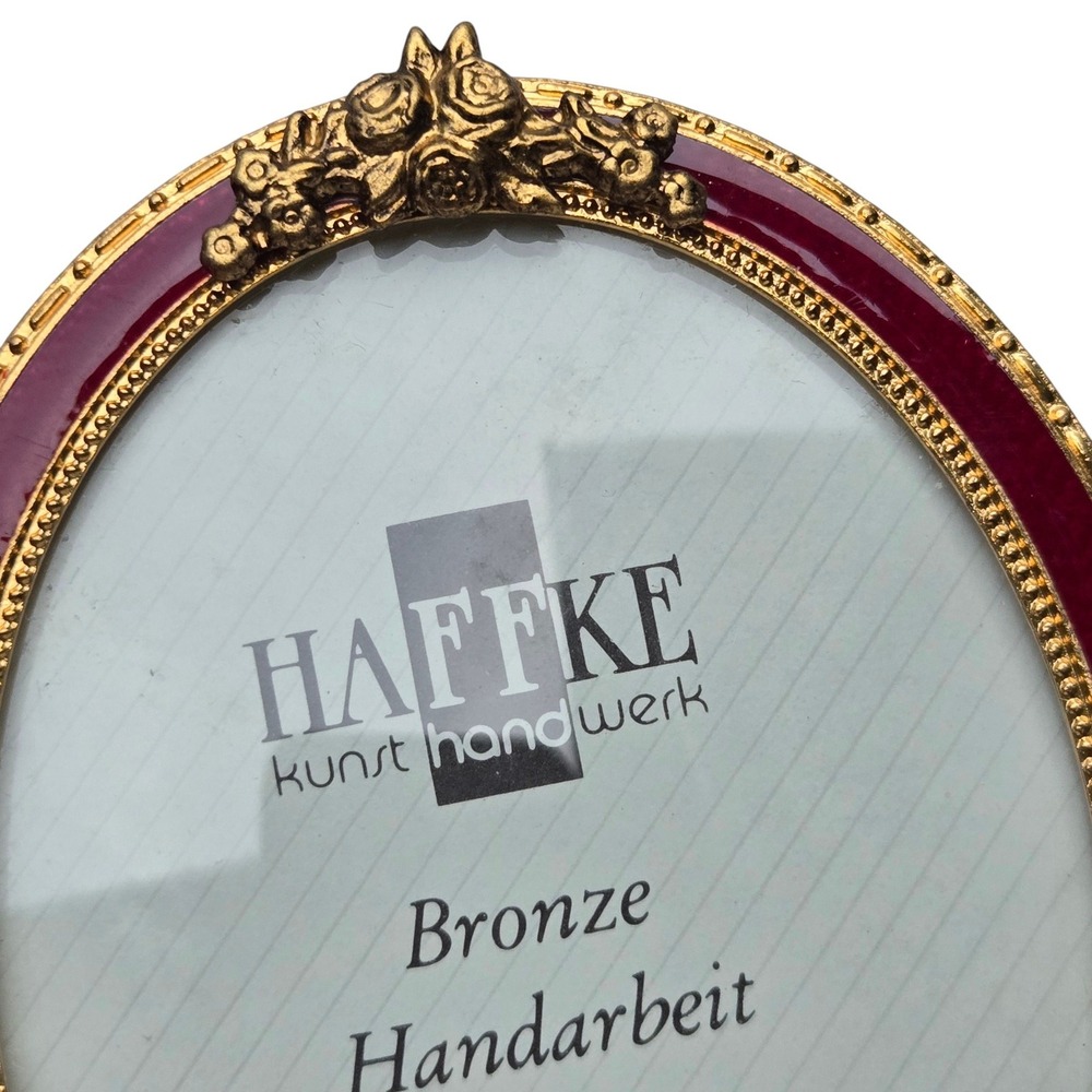 Haffke Picture Frame Mini oval 3.5" Burgundy Bronze Enamel Handcrafted Germany